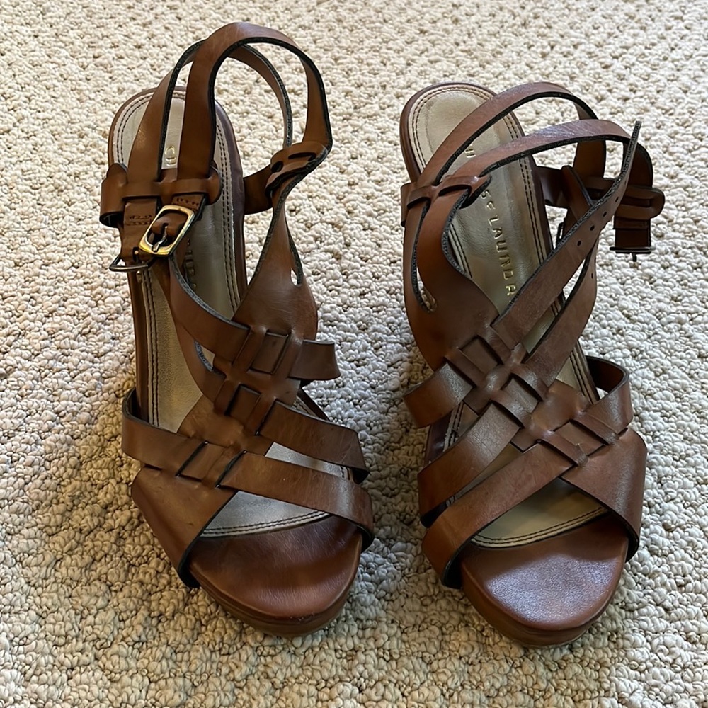 Brown straps wedges.
